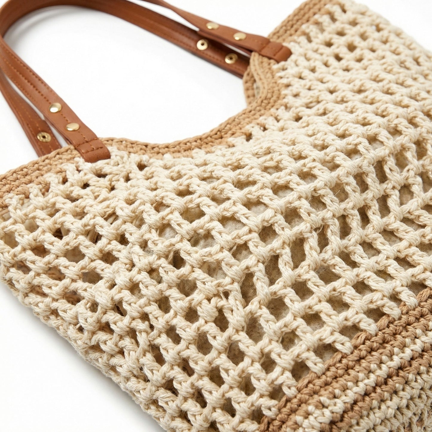 Crochet Tote Bag Open Knit Design Dual Shoulder Straps Slouchy Structured Shape