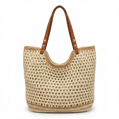 Crochet Tote Bag Open Knit Design Dual Shoulder Straps Slouchy Structured Shape