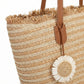 Striped Woven Tote Bag Dual Shoulder Straps Frayed Edge Trim Detail