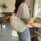 Woven Straw Mini Tote Bag Lace Bow Accent Dual Top Handles Structured Design