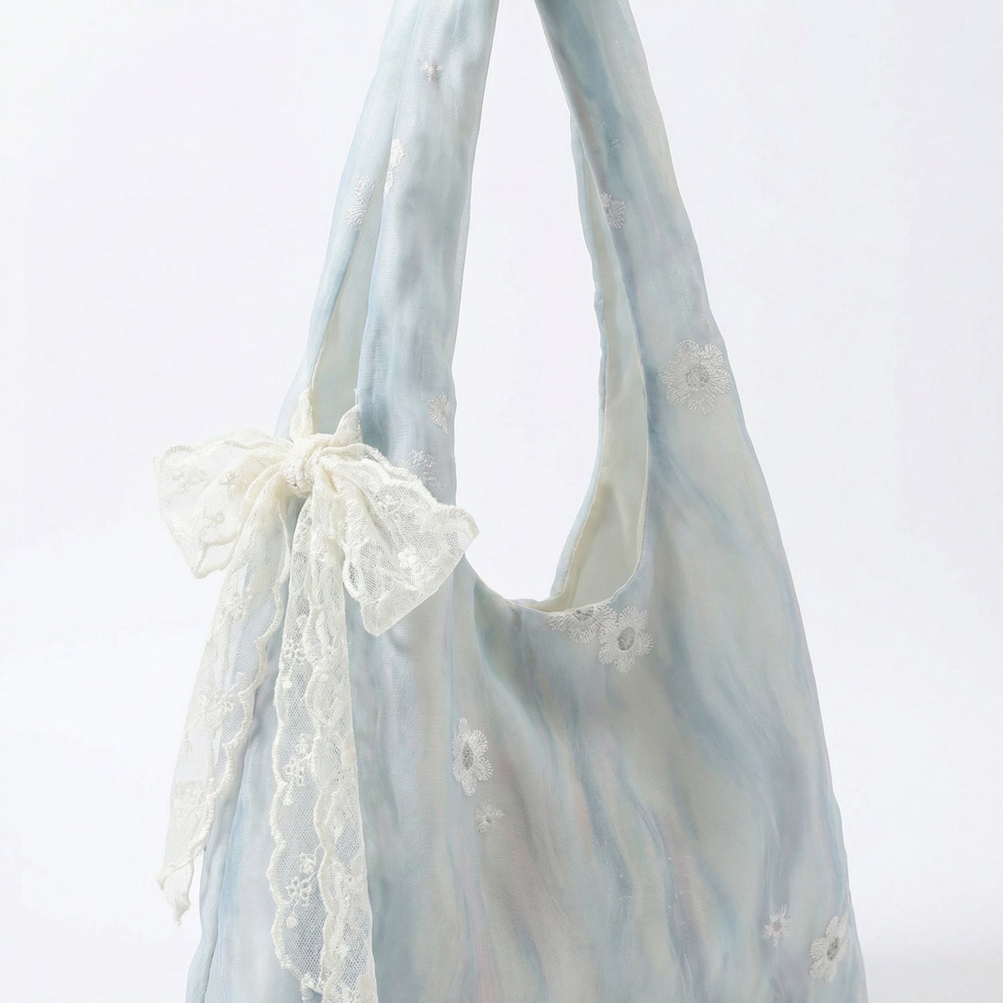 Soft Shoulder Bag Floral Embroidery Lace Bow Detail Slouchy Hobo Silhouette