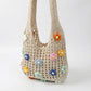 Women Crochet Shoulder Tote Bag Floral Applique Lightweight Slouchy Handbag