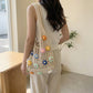 Women Crochet Shoulder Tote Bag Floral Applique Lightweight Slouchy Handbag