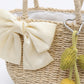 Women Straw Top Handle Tote Bag Bow Detail Drawstring Lining Summer Handbag