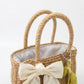 Women Straw Top Handle Tote Bag Bow Detail Drawstring Lining Summer Handbag