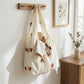 Women Embroidered Cherry Shoulder Tote Bag Lace Bow Detail Soft Slouchy Handbag