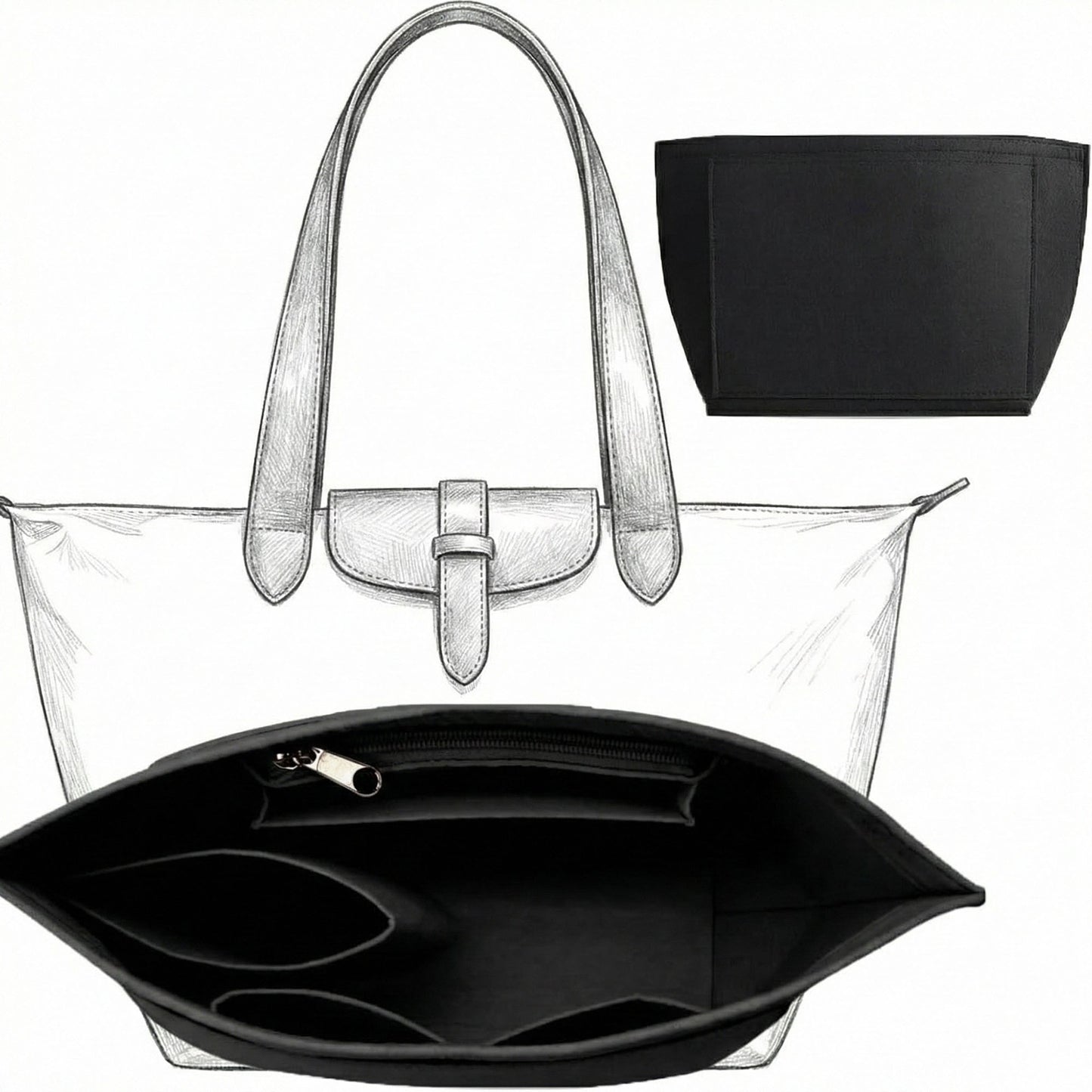Tote Bag Organizer Insert with Structured Panels and Interior Pocket