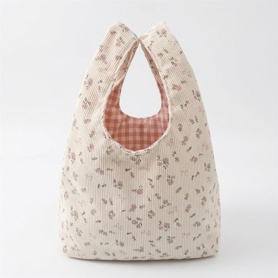 Floral Ribbed Knit Hobo Bag Soft Casual Tote Lightweight Everyday Shoulder Bag