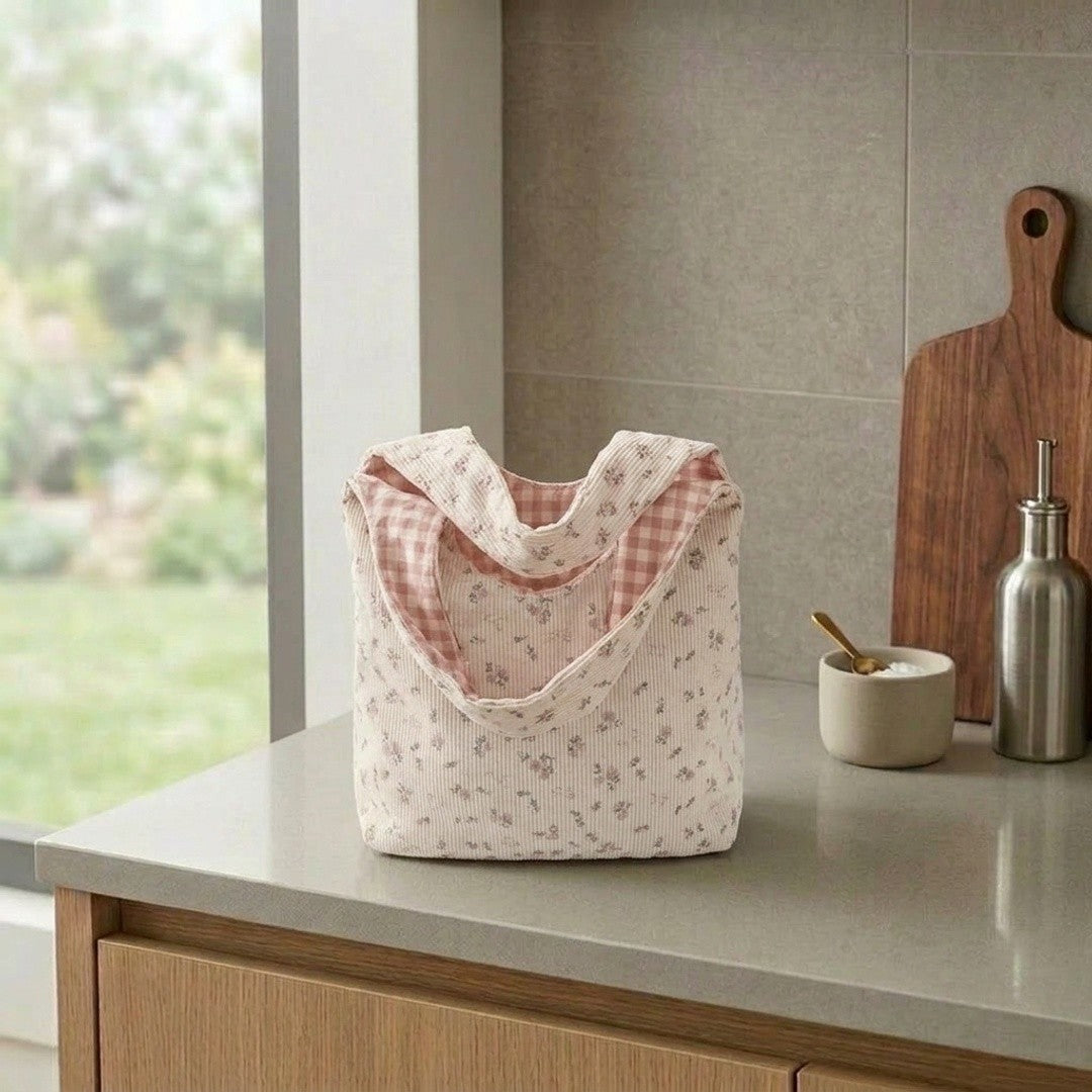 Floral Ribbed Knit Hobo Bag Soft Casual Tote Lightweight Everyday Shoulder Bag