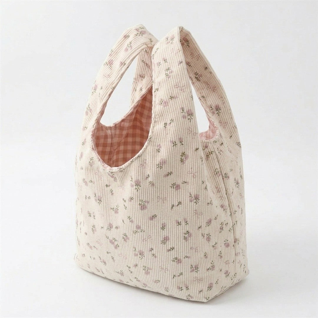 Floral Ribbed Knit Hobo Bag Soft Casual Tote Lightweight Everyday Shoulder Bag