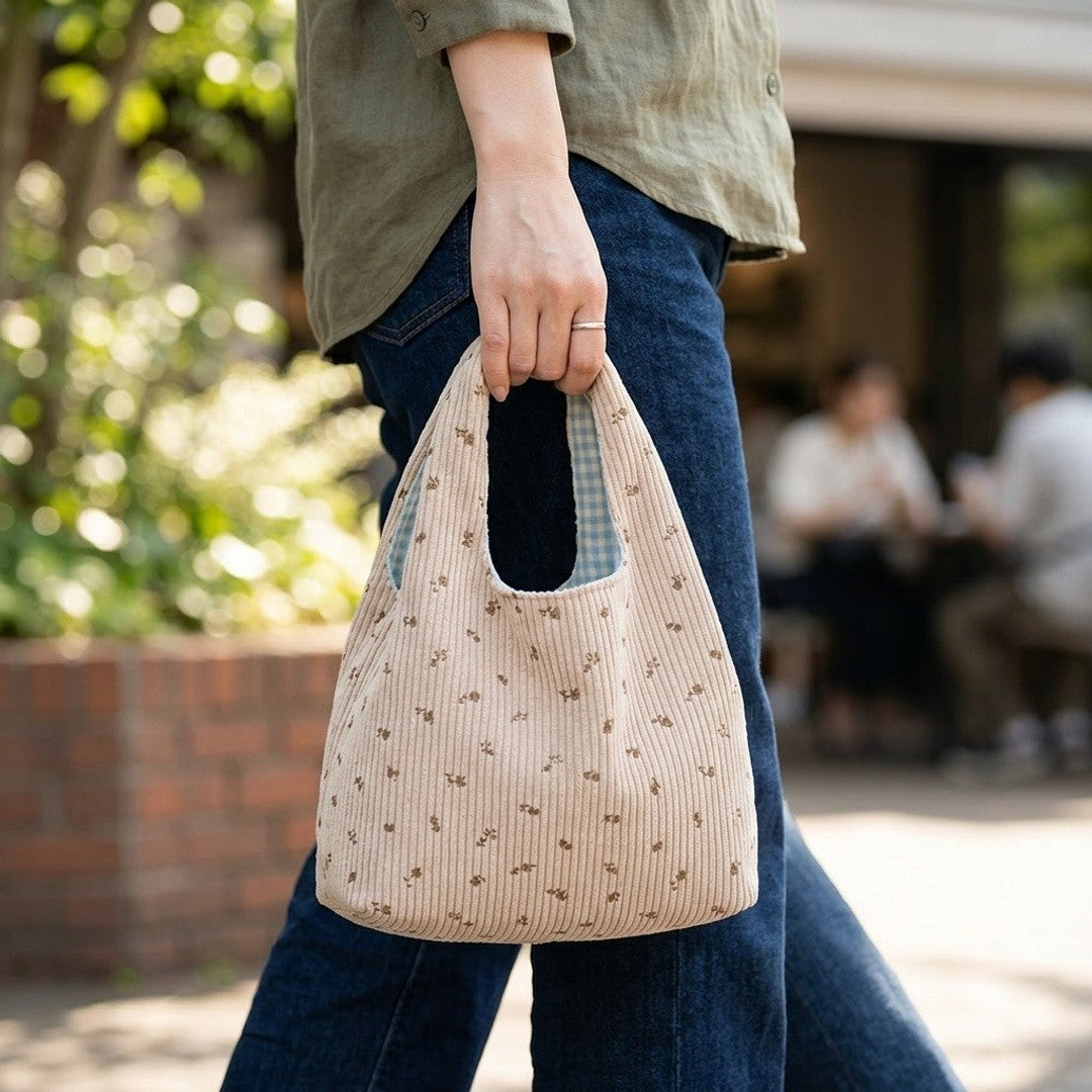 Floral Ribbed Knit Hobo Bag Soft Casual Tote Lightweight Everyday Shoulder Bag