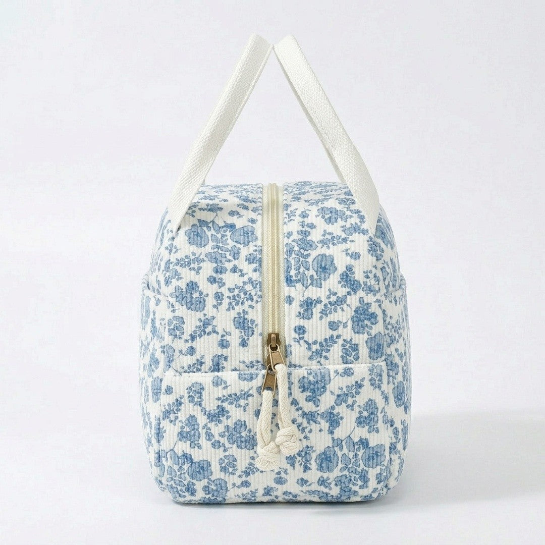 Floral Patchwork Zip Top Lunch Bag Small Travel Tote with Handle Lightweight Organizer