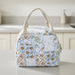 Floral Patchwork Zip Top Lunch Bag Small Travel Tote with Handle Lightweight Organizer