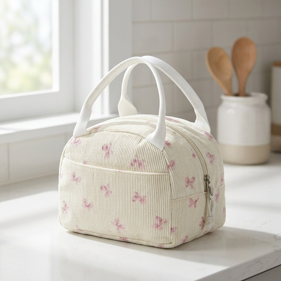 Floral Patchwork Zip Top Lunch Bag Small Travel Tote with Handle Lightweight Organizer