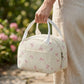 Floral Patchwork Zip Top Lunch Bag Small Travel Tote with Handle Lightweight Organizer