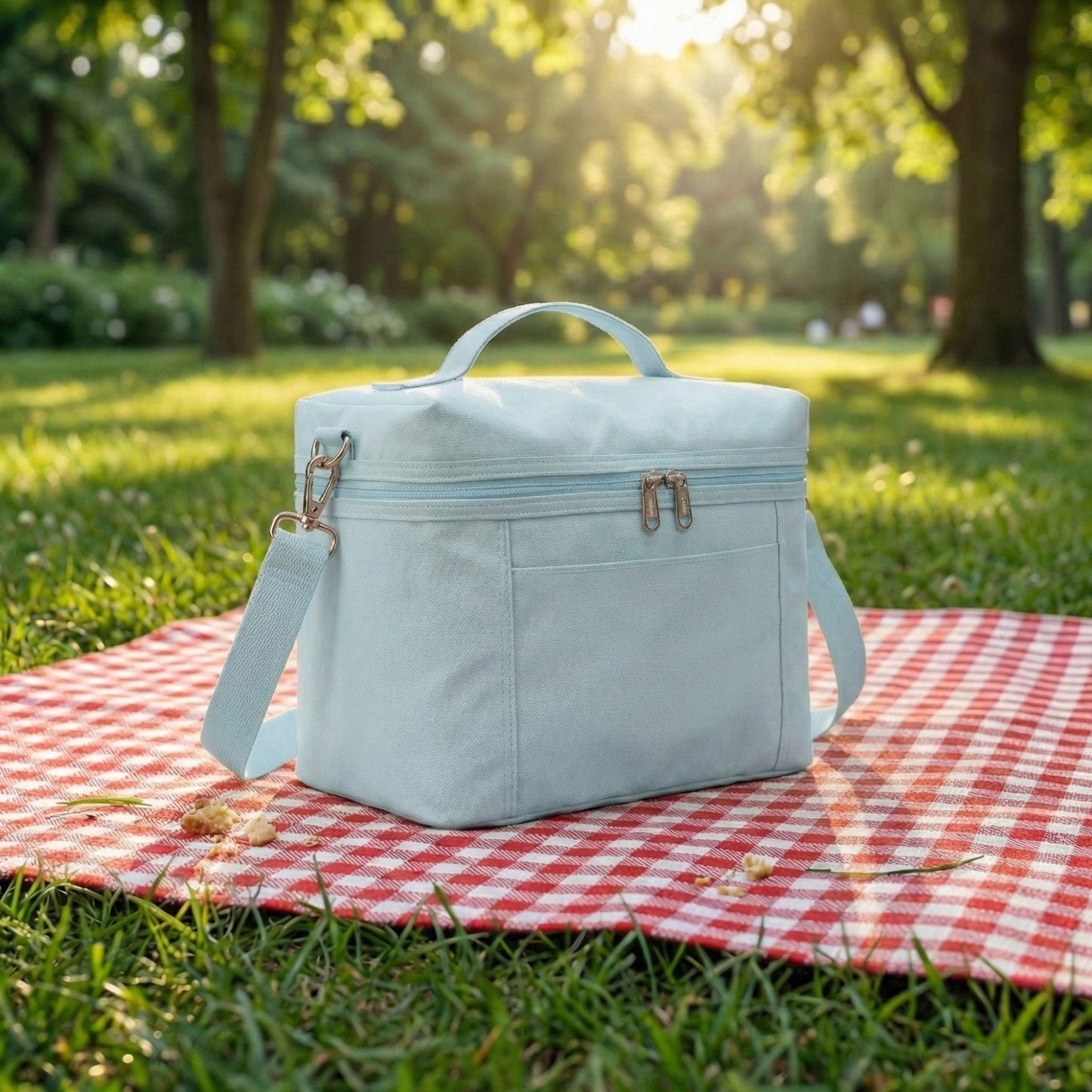 Oxford Fabric Crossbody Utility Bag with Double Zipper Closure and Adjustable Shoulder Strap