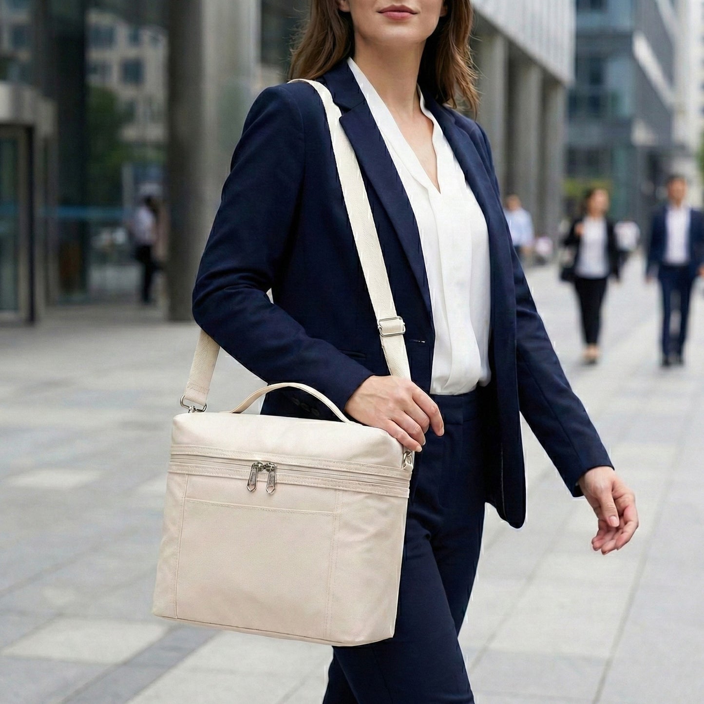 Oxford Fabric Crossbody Utility Bag with Double Zipper Closure and Adjustable Shoulder Strap