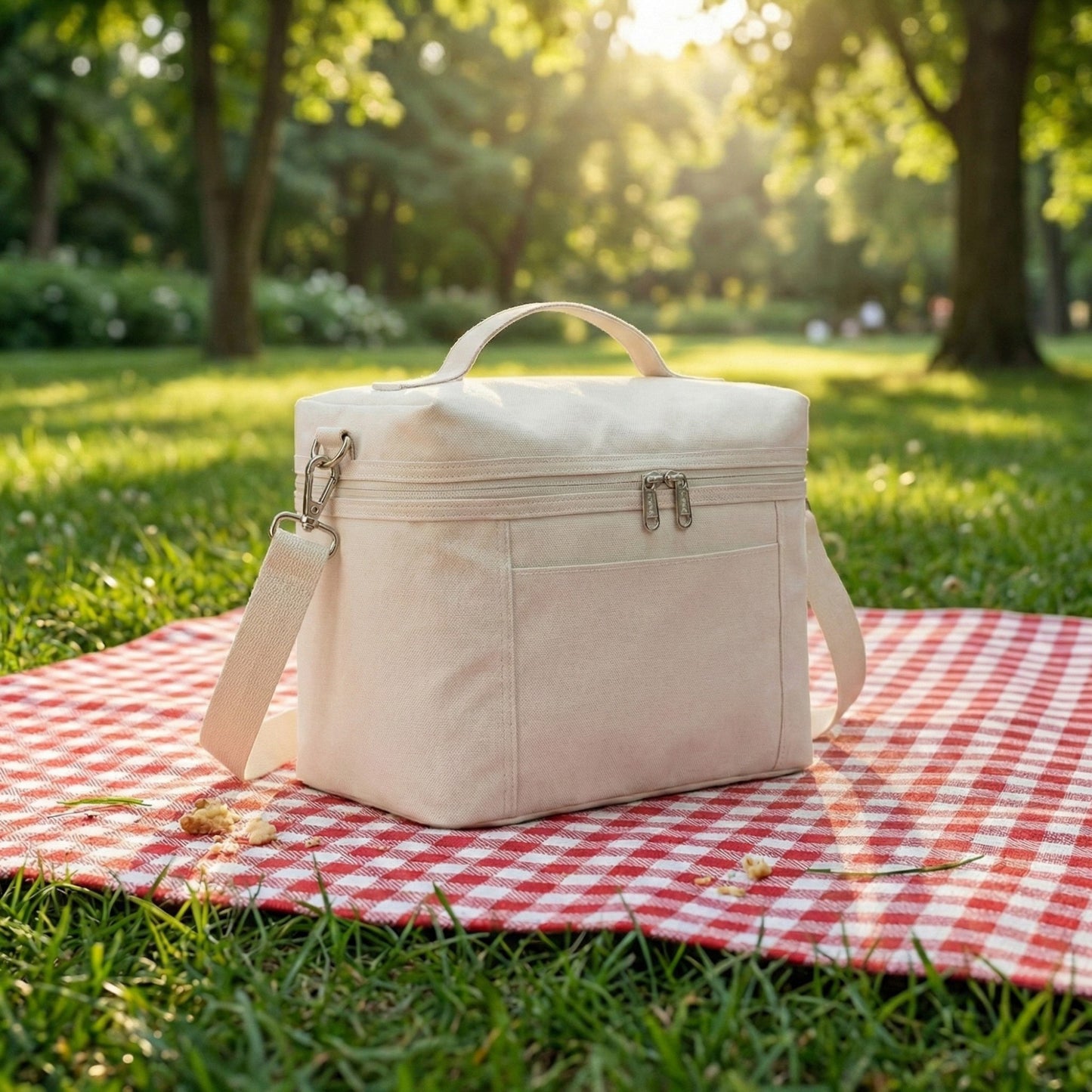 Oxford Fabric Crossbody Utility Bag with Double Zipper Closure and Adjustable Shoulder Strap