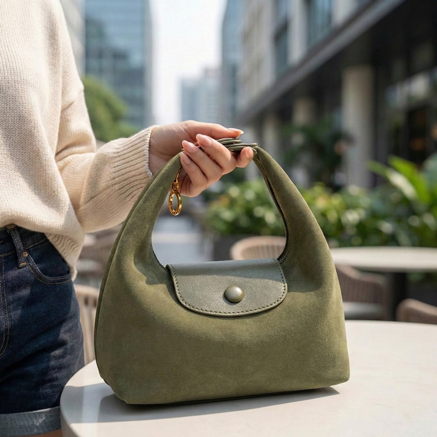 Nylon Mini Hobo Shoulder Bag with Snap Flap Closure and Compact Crescent Silhouette