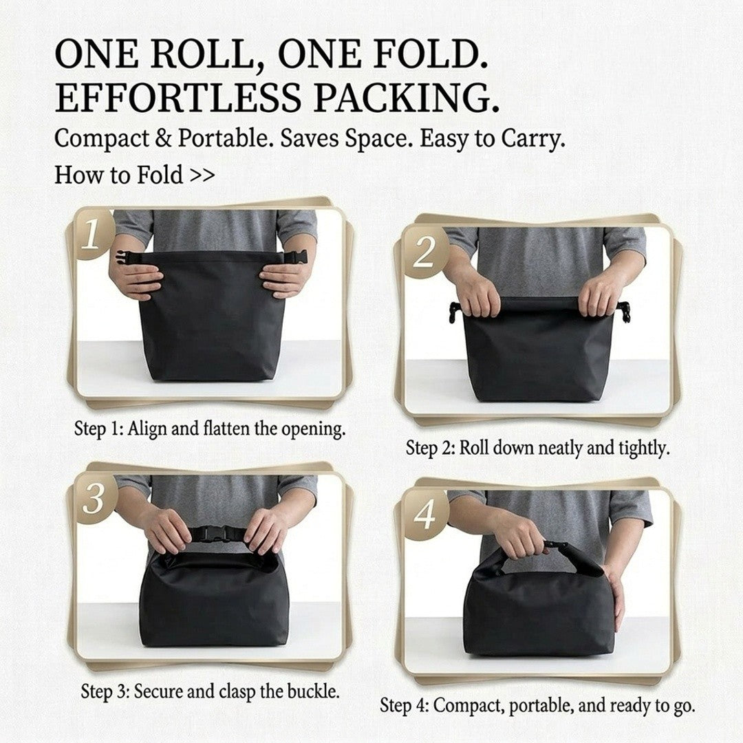 Water Resistant Roll Top Tote Bag Large Capacity Lightweight Top Handle Travel Organizer