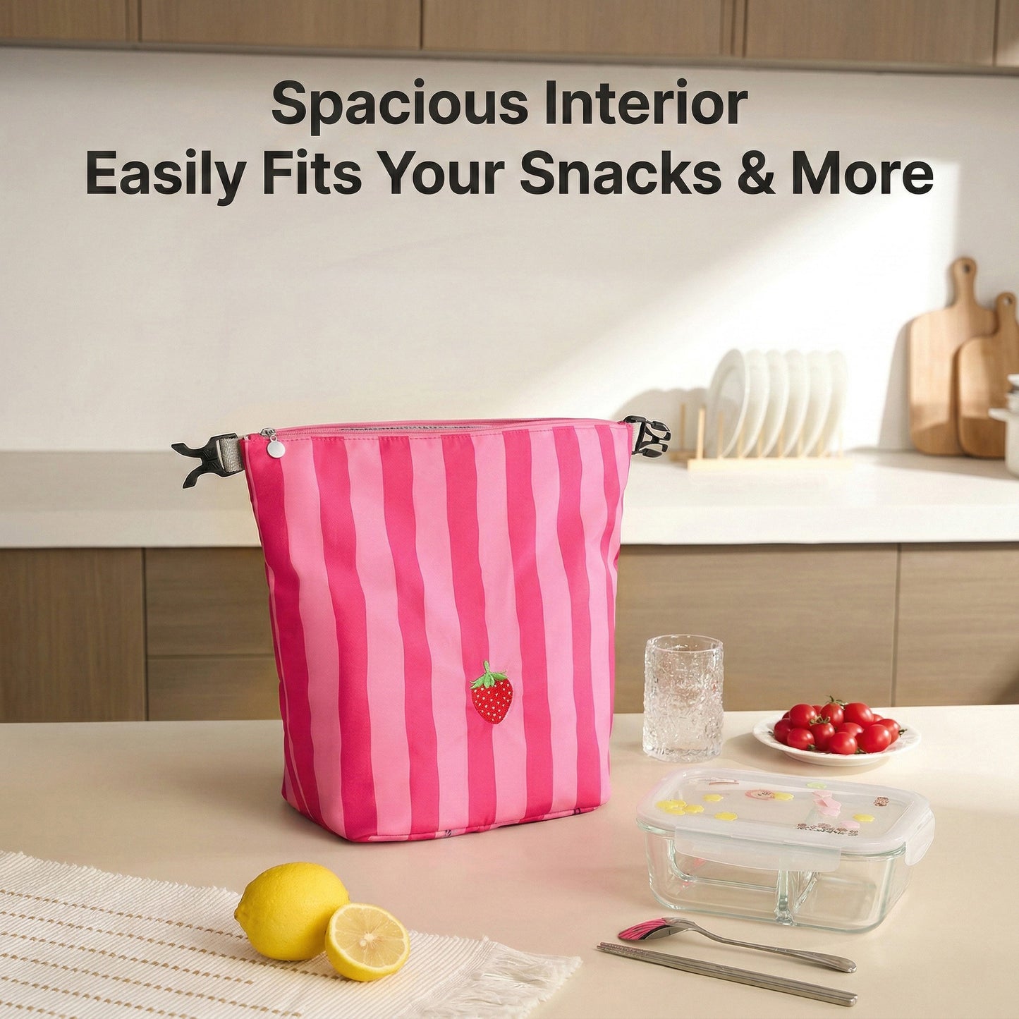 Insulated Lunch Bag with 12L Capacity Heart Print Reusable Thermal Food Tote with Zipper Closure