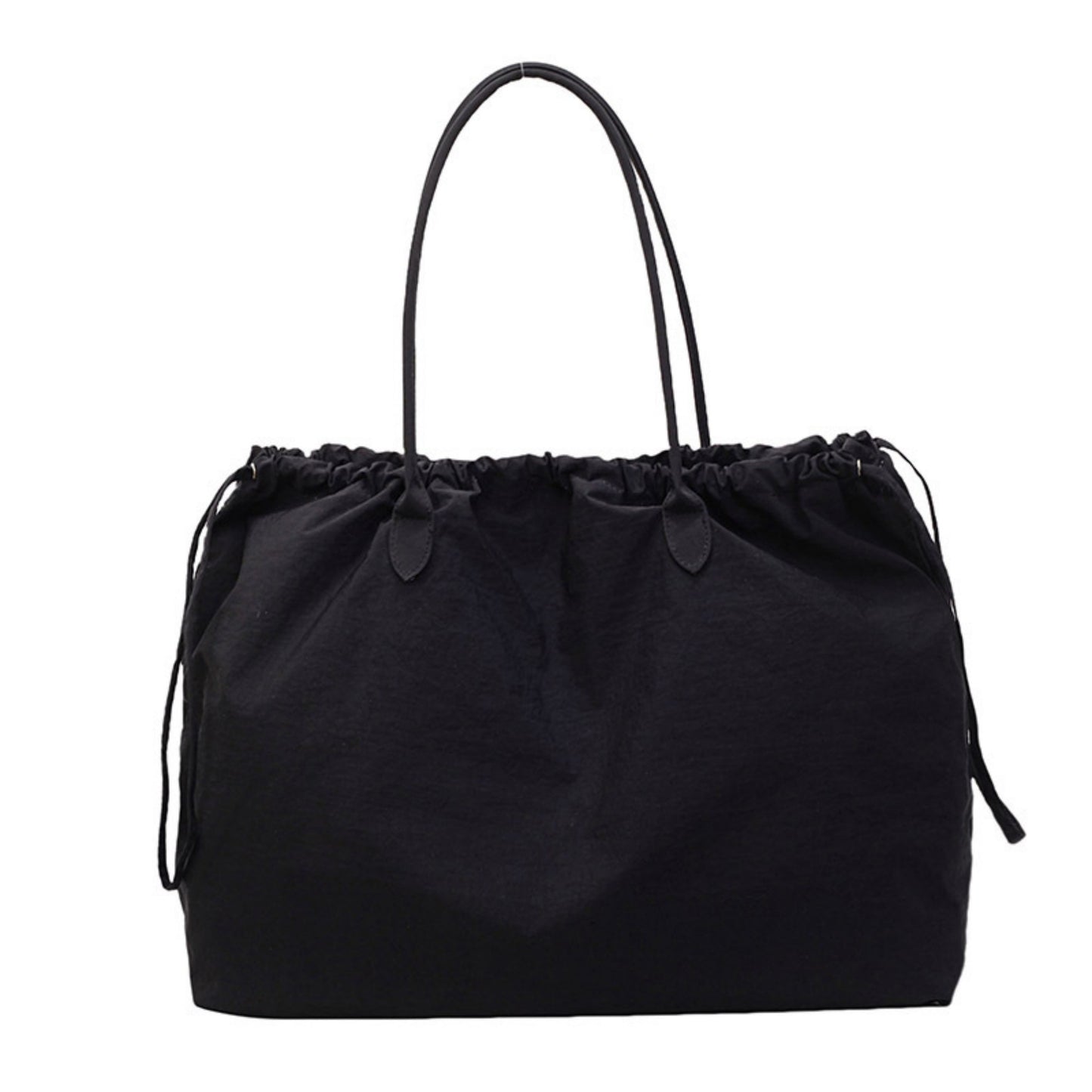 Nylon Drawstring Shoulder Tote Bag with Soft Slouchy Silhouette and Long Carry Straps