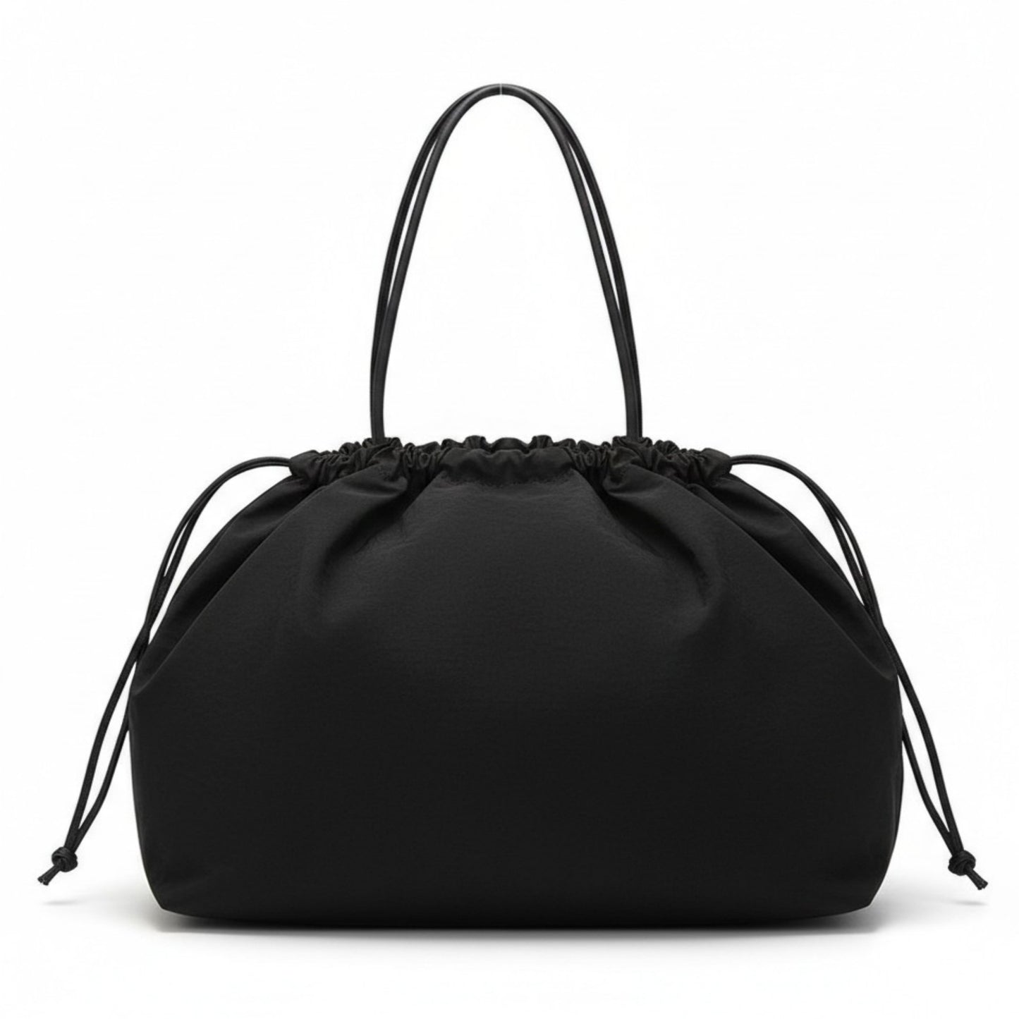 Nylon Drawstring Shoulder Tote Bag with Soft Slouchy Silhouette and Long Carry Straps