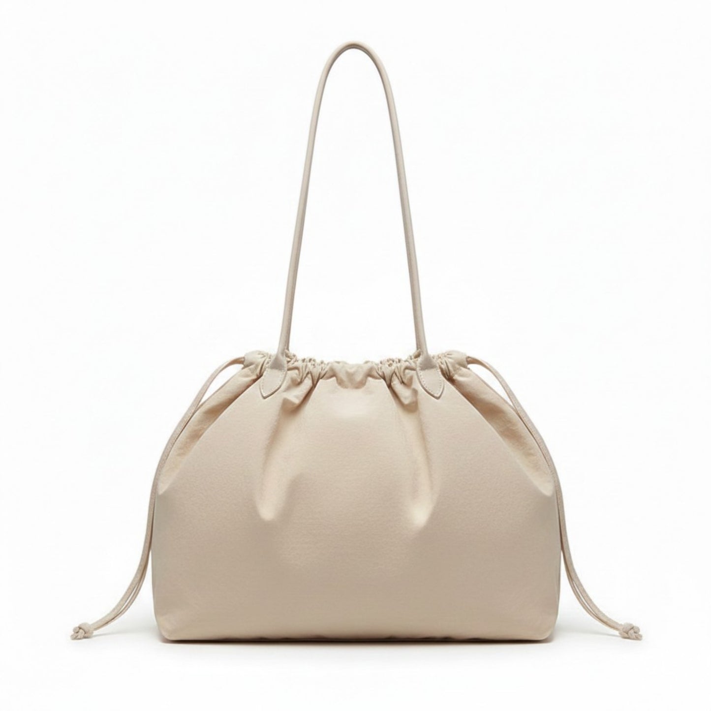Nylon Drawstring Shoulder Tote Bag with Soft Slouchy Silhouette and Long Carry Straps