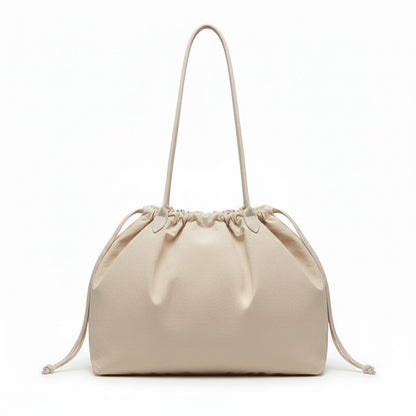 Nylon Drawstring Shoulder Tote Bag with Soft Slouchy Silhouette and Long Carry Straps