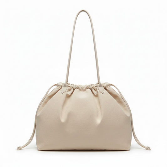 Nylon Drawstring Shoulder Tote Bag with Soft Slouchy Silhouette and Long Carry Straps