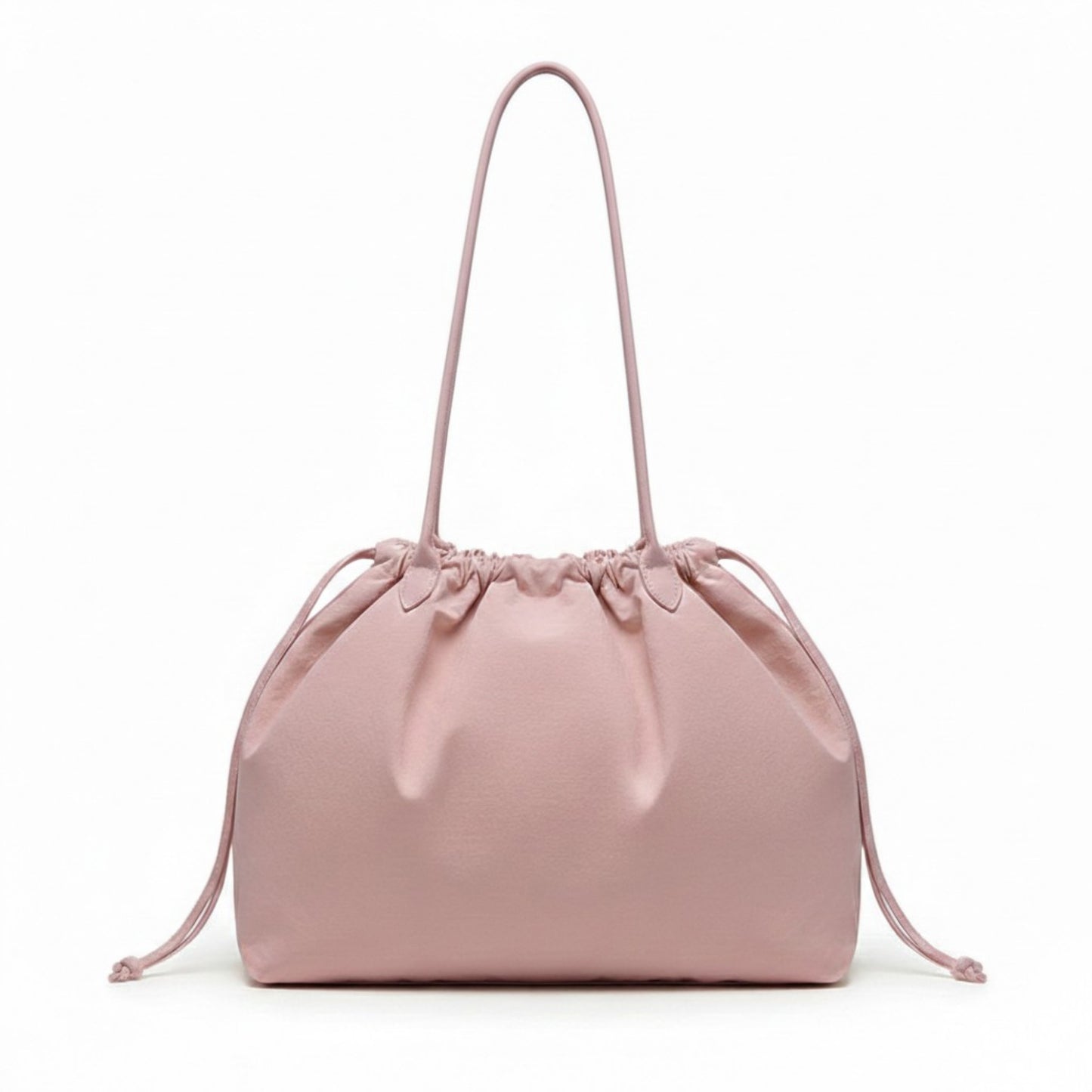 Nylon Drawstring Shoulder Tote Bag with Soft Slouchy Silhouette and Long Carry Straps