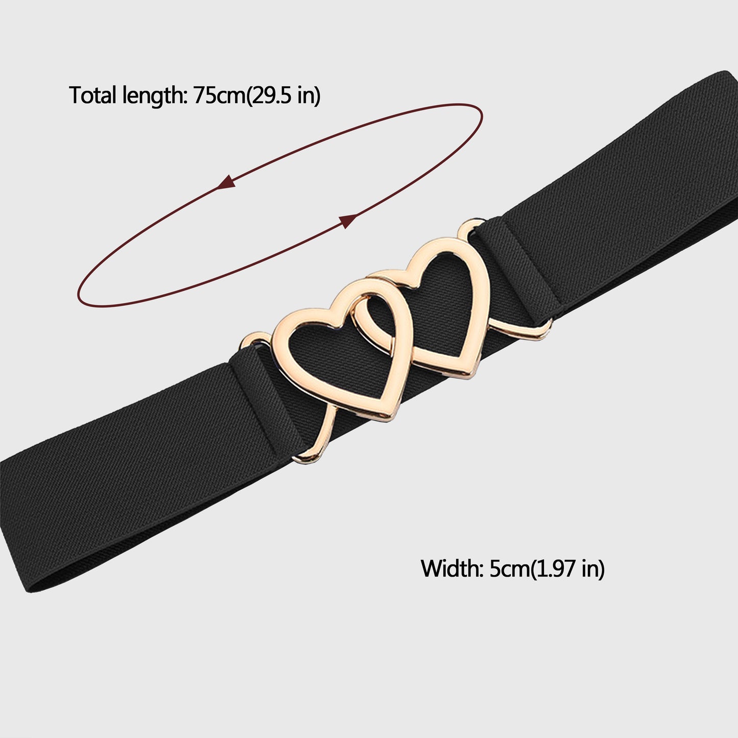 Elastic Waist Belt with Gold Heart Buckle