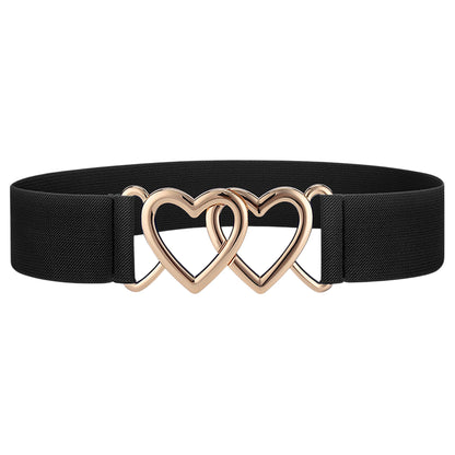 Elastic Waist Belt with Gold Heart Buckle