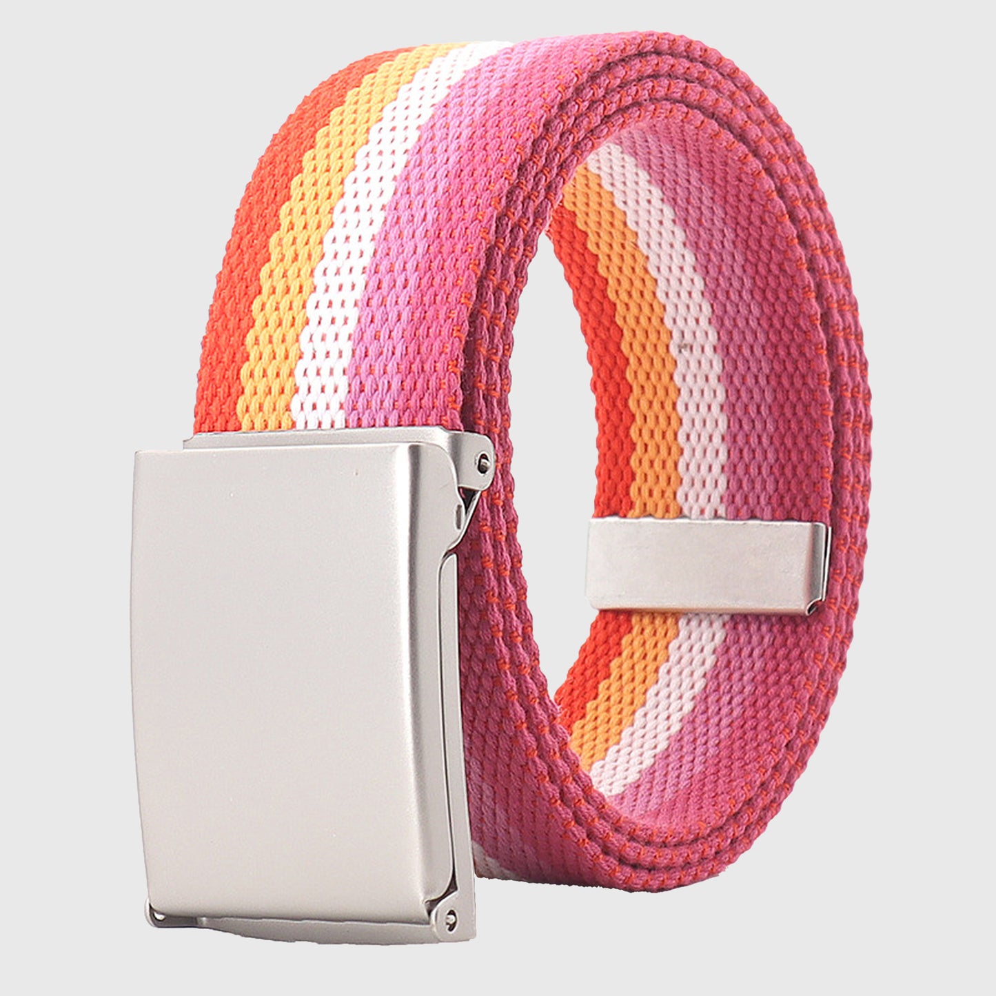 Colorful Striped Canvas Belt with Silver Buckle