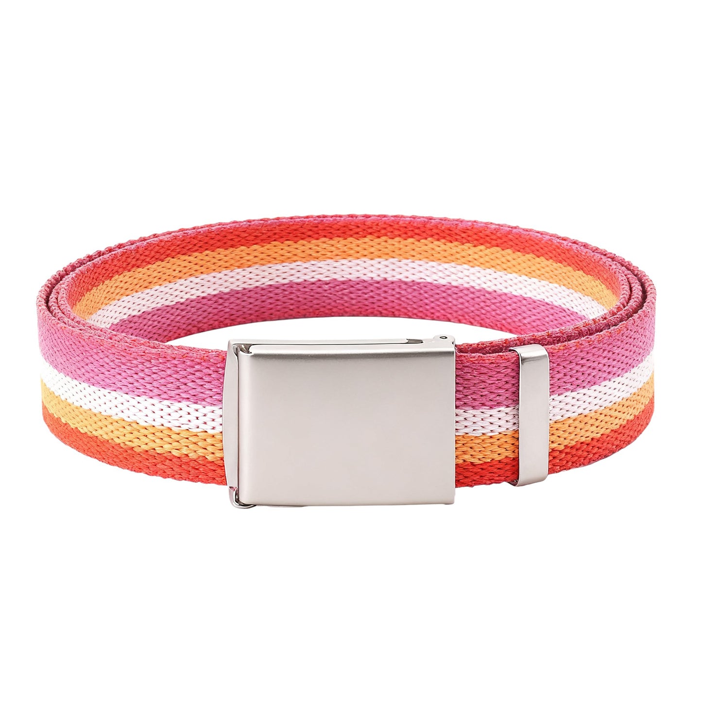 Colorful Striped Canvas Belt with Silver Buckle