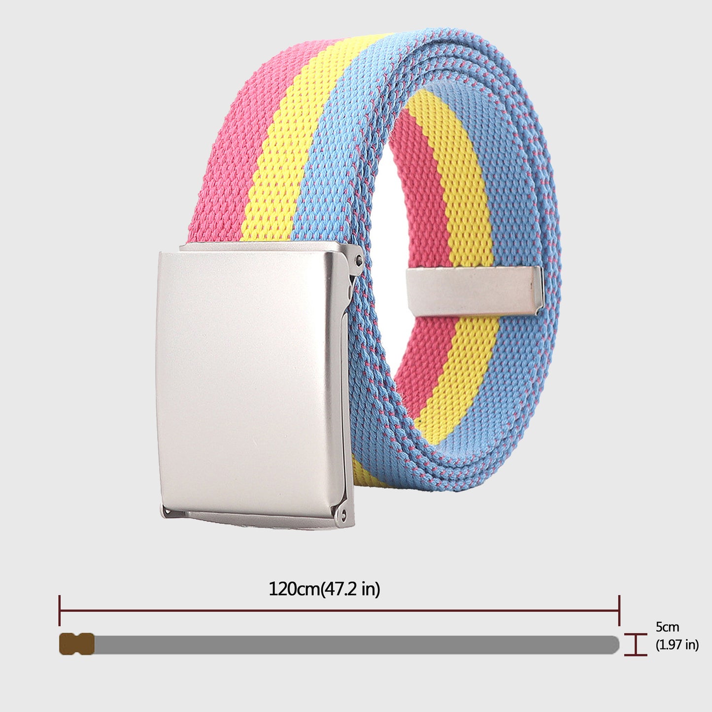 Colorful Striped Canvas Belt with Silver Buckle