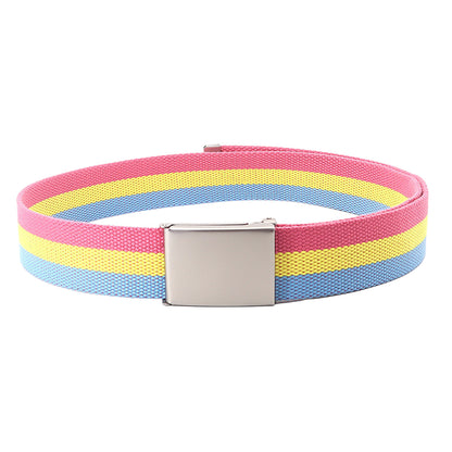 Colorful Striped Canvas Belt with Silver Buckle