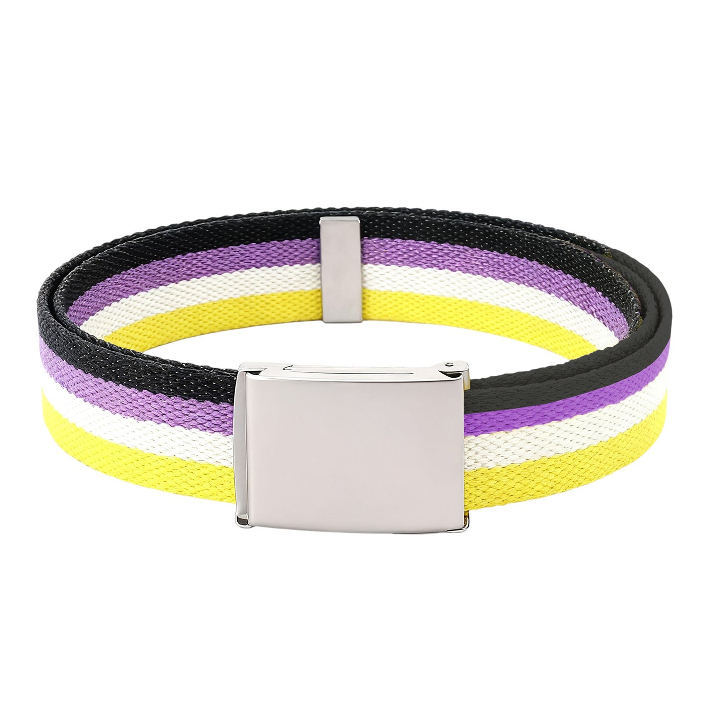 Colorful Striped Canvas Belt with Silver Buckle