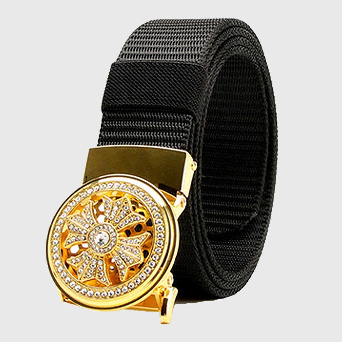 Nylon Belt with Rhinestone - Embellished Gold Buckle