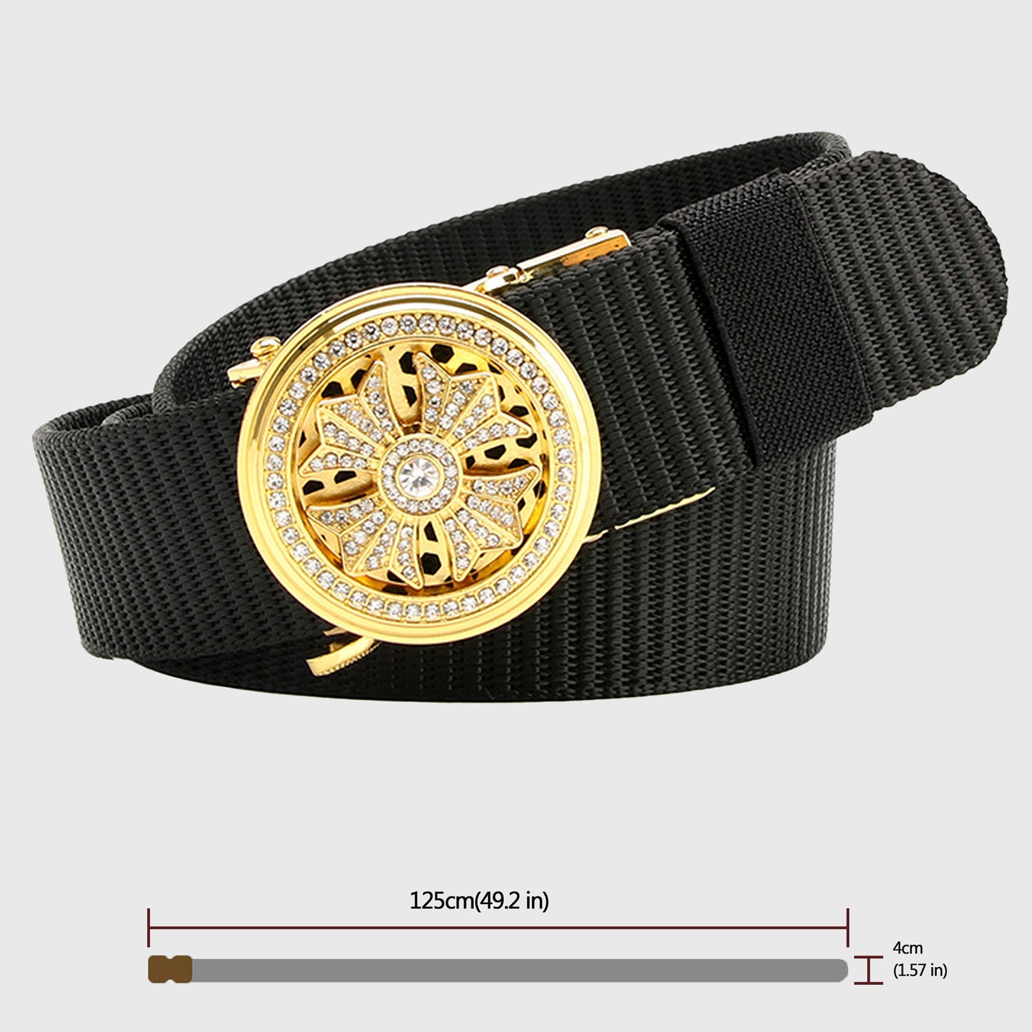 Nylon Belt with Rhinestone - Embellished Gold Buckle