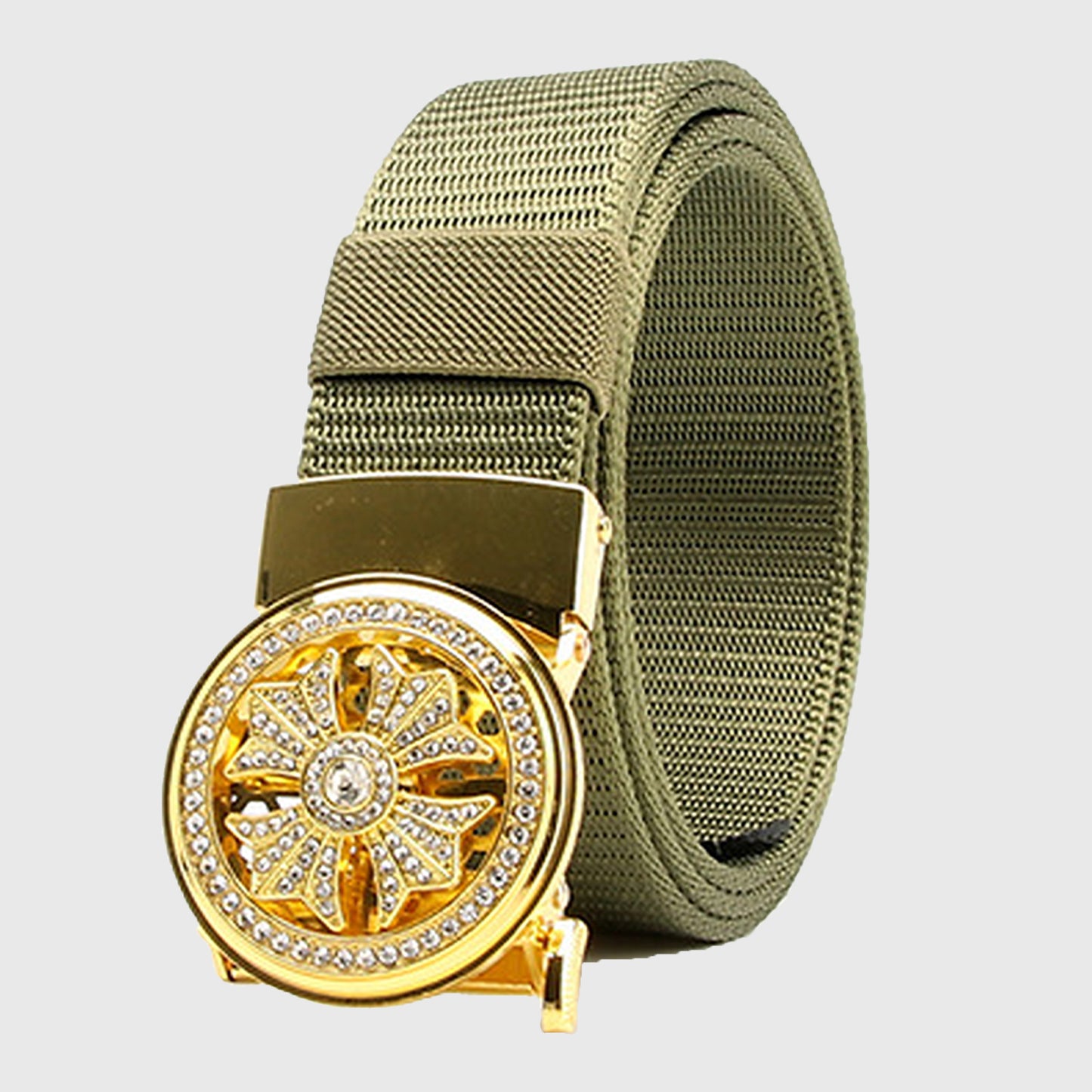 Nylon Belt with Rhinestone - Embellished Gold Buckle