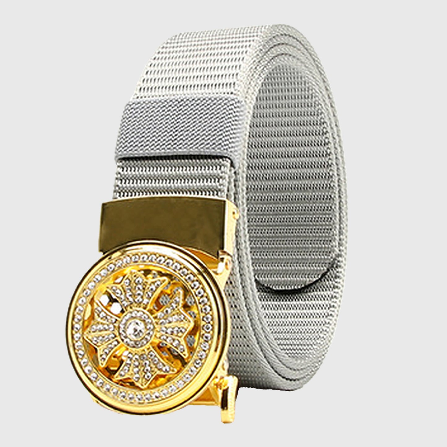 Nylon Belt with Rhinestone - Embellished Gold Buckle