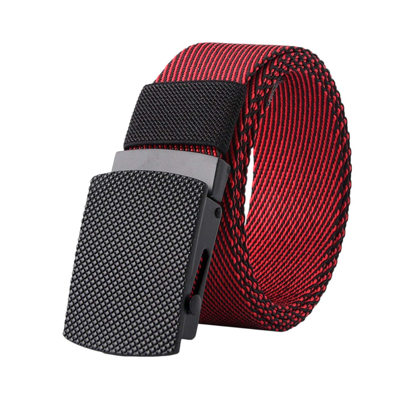 Striped Nylon Belt with Textured Buckle