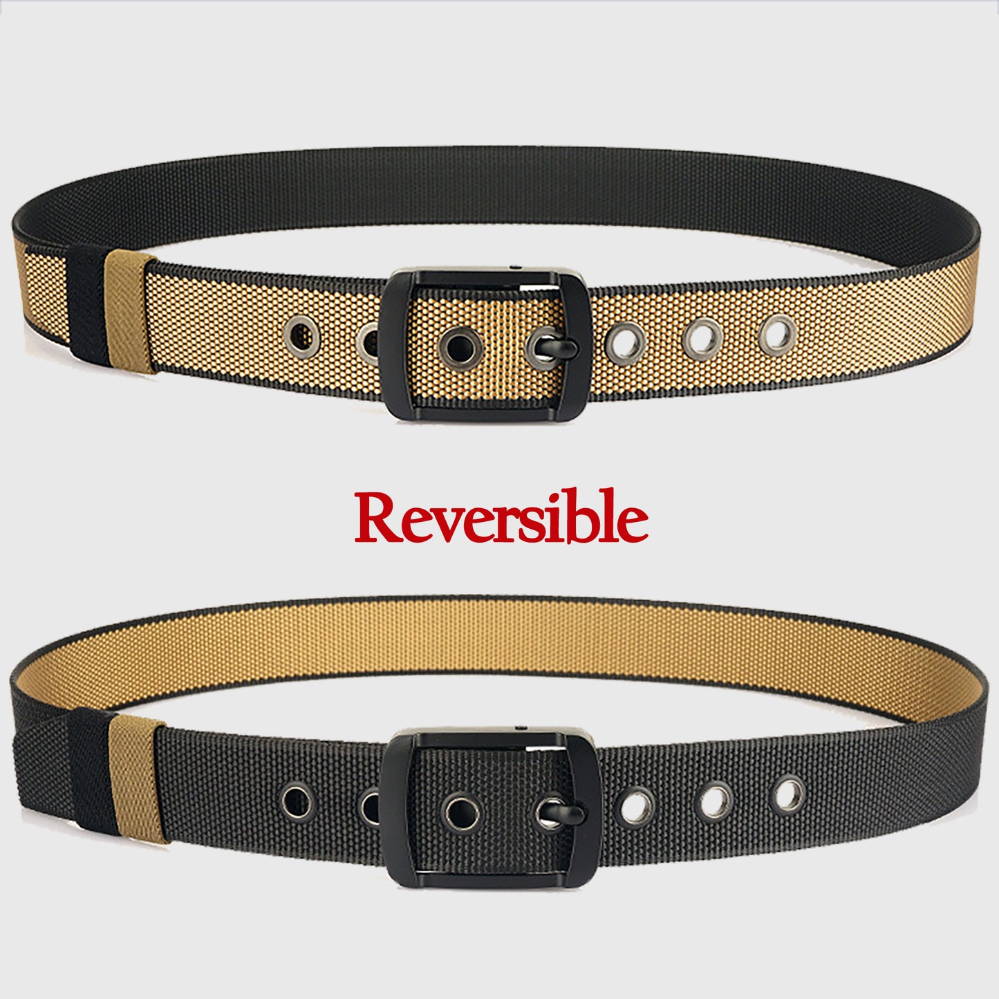 Reversible 2-Color Nylon Waist Belt with Zinc Alloy Buckle