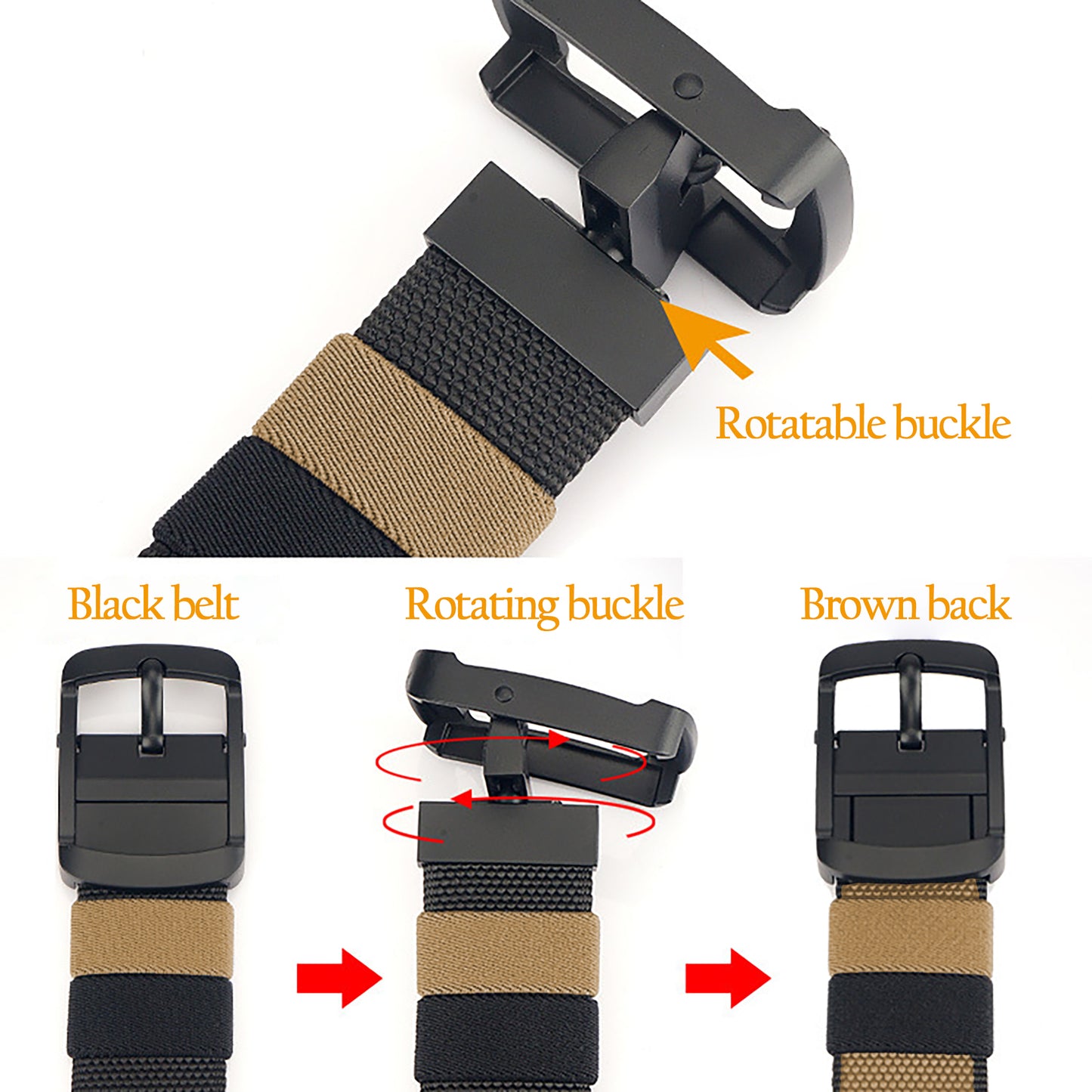 Reversible 2-Color Nylon Waist Belt with Zinc Alloy Buckle