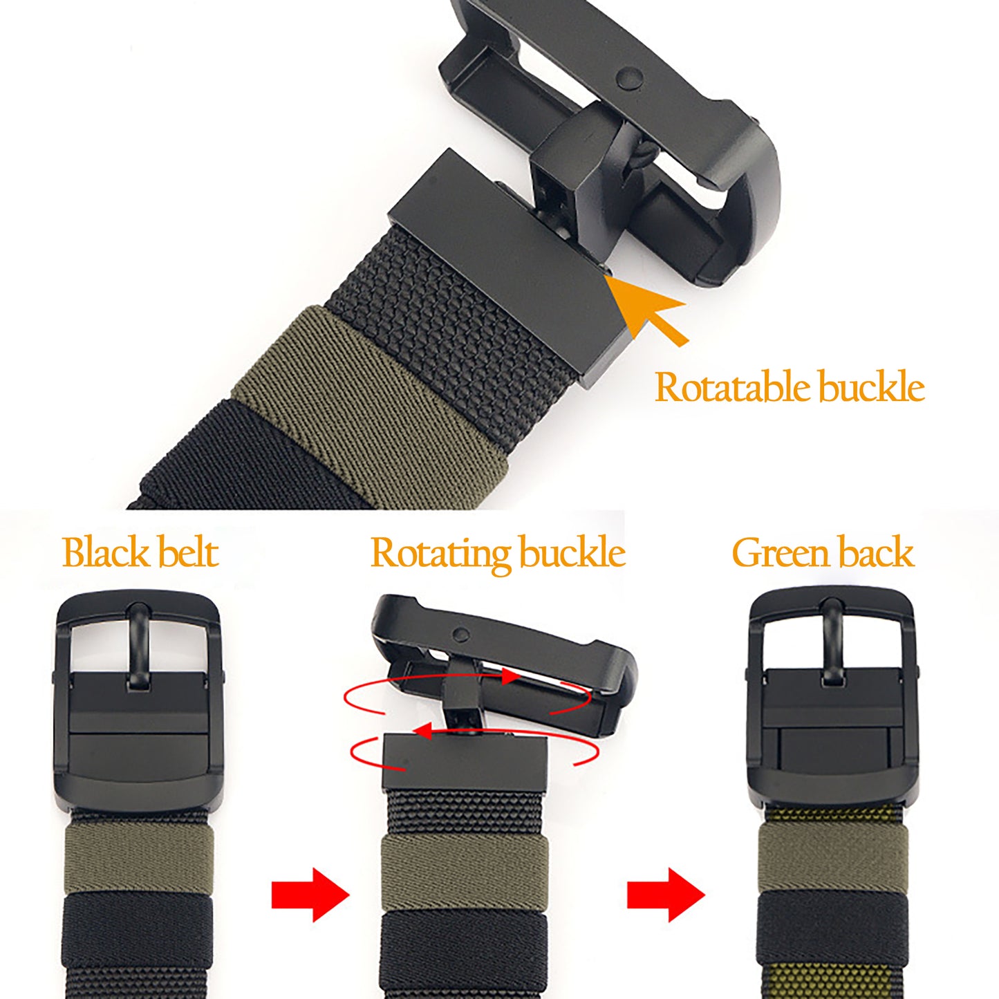Reversible 2-Color Nylon Waist Belt with Zinc Alloy Buckle