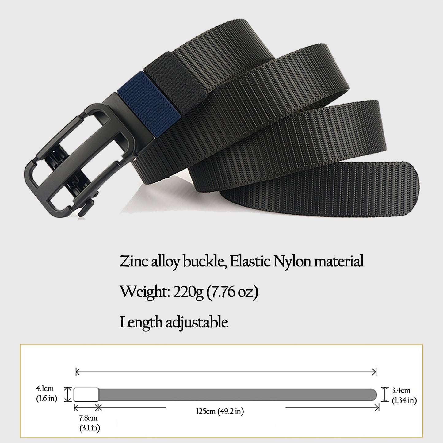 Elastic Nylon Waist Belt with Zinc Alloy Adjustable Buckle