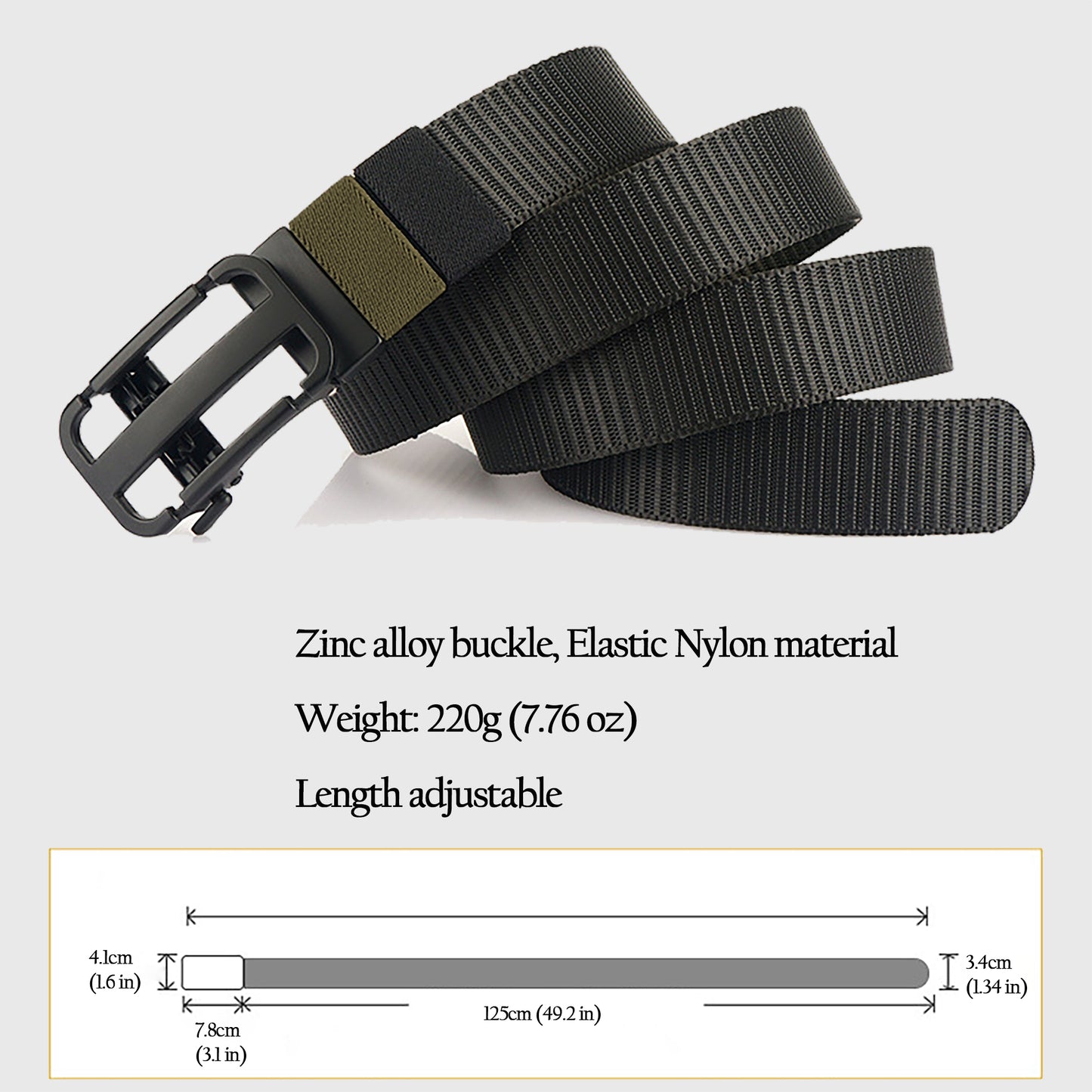 Elastic Nylon Waist Belt with Zinc Alloy Adjustable Buckle