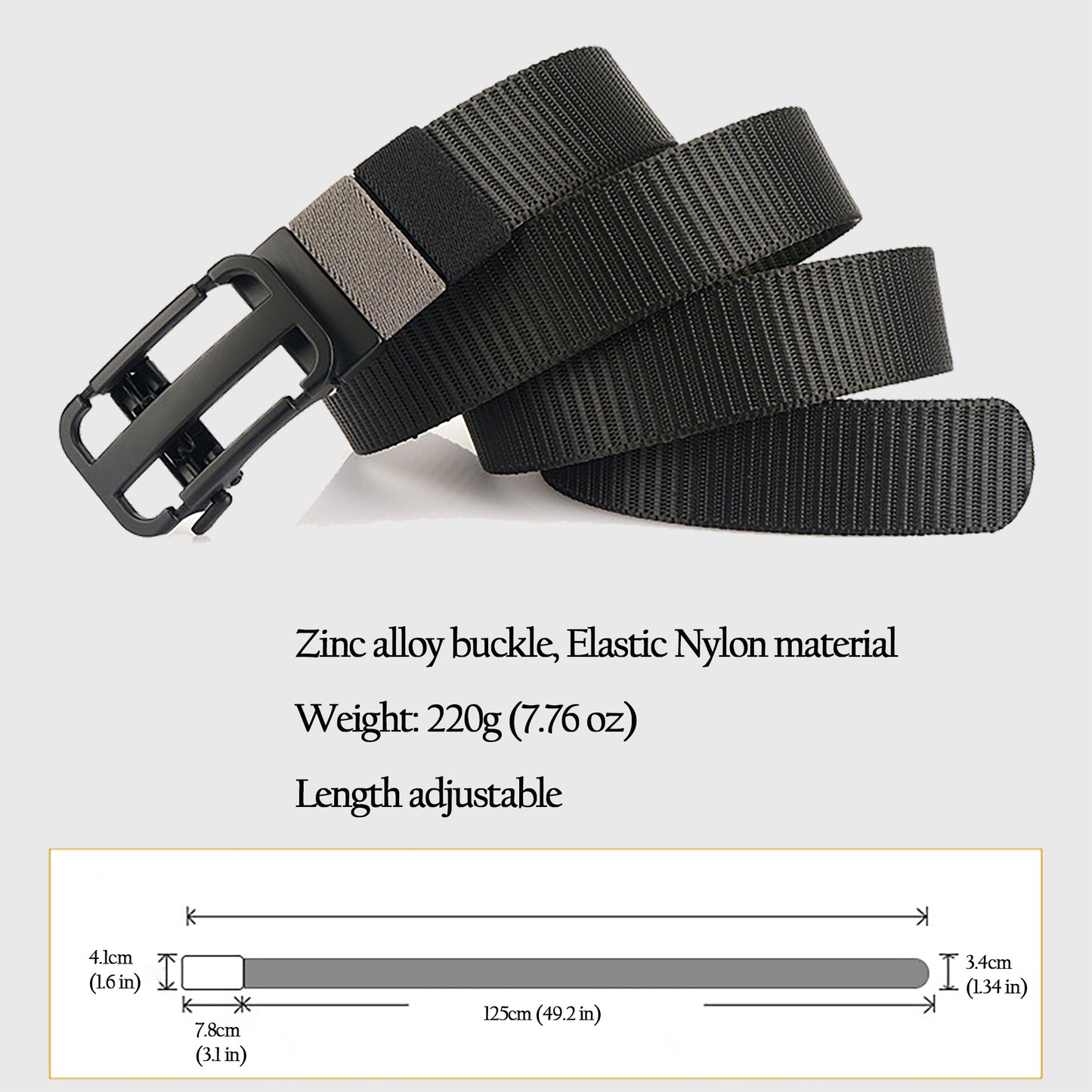 Elastic Nylon Waist Belt with Zinc Alloy Adjustable Buckle