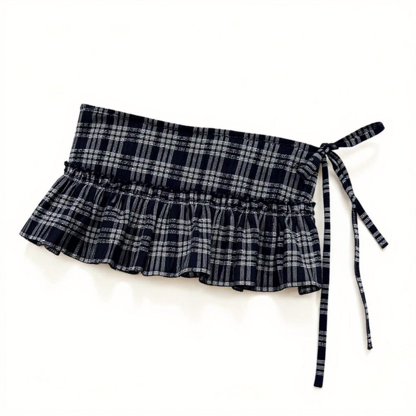 Plaid Ruffle Overlay Skirt Belt with Adjustable Side Ties 55in